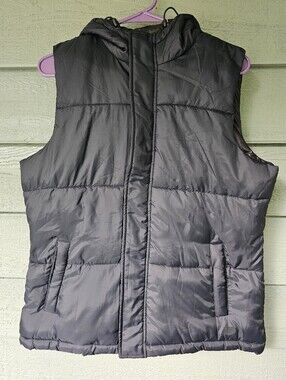 New Balance Women's Black Quilted Hooded Full-Zip Puffer Vest Size Medium